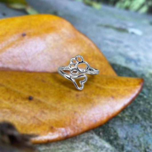 Regulowany pierścień z łapą i sercem – stal nierdzewna