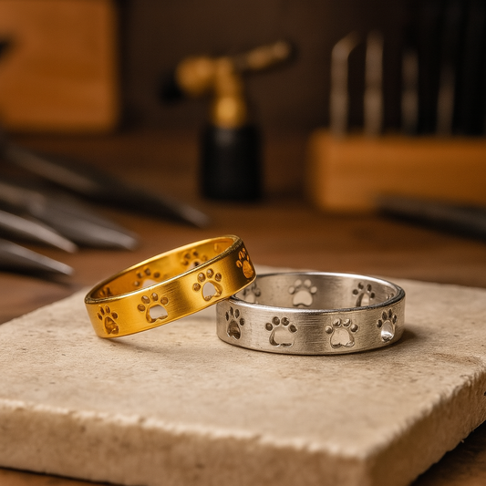 Pierścień z odciskiem łapy w złotym odcieniu – stal nierdzewna