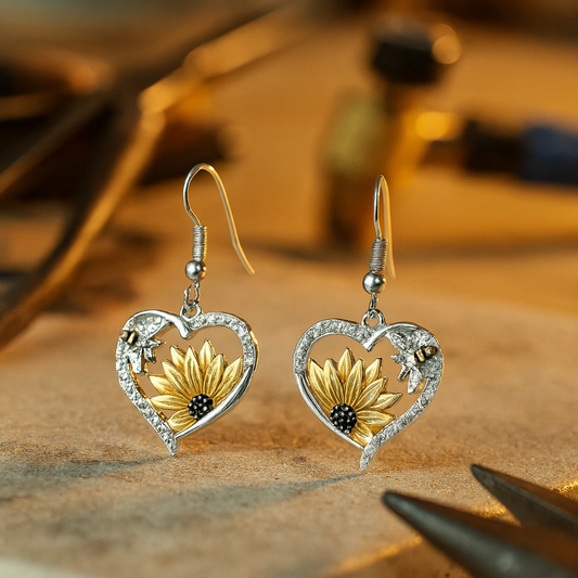 Wiejskie wiszące naszyjniki z słonecznikiem i pszczółką w kształcie serca