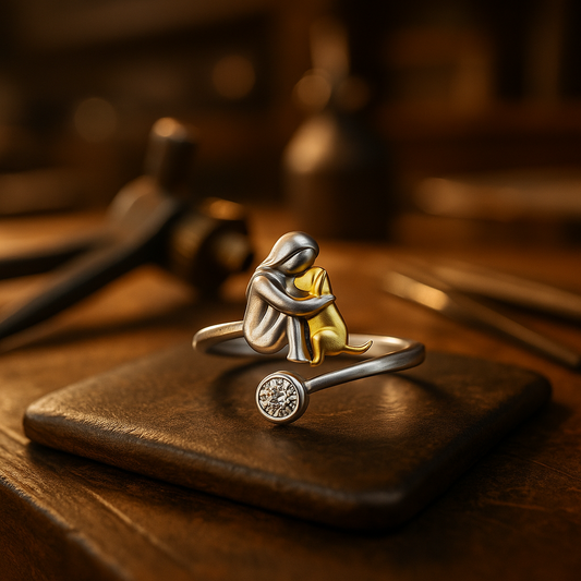 Srebrny pierścień dla psa z cyrkonią 925 sterling silver – regulowany i ręcznie wykonany